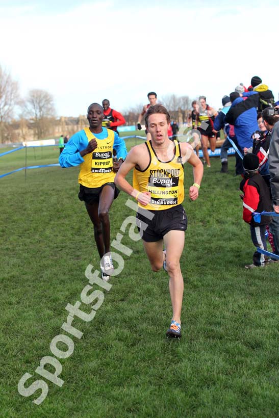 Ross Millington leads the 3k, BUPA Great Edinburgh Cross Country.